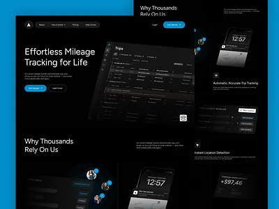 CarLogs - Mileage logging Website Design automation automotivetech dark web ui fleetmanagement landing page logbooks mileageapp reimbursement taxautomation triptracking web design web ui webdesign website ui websitedesign