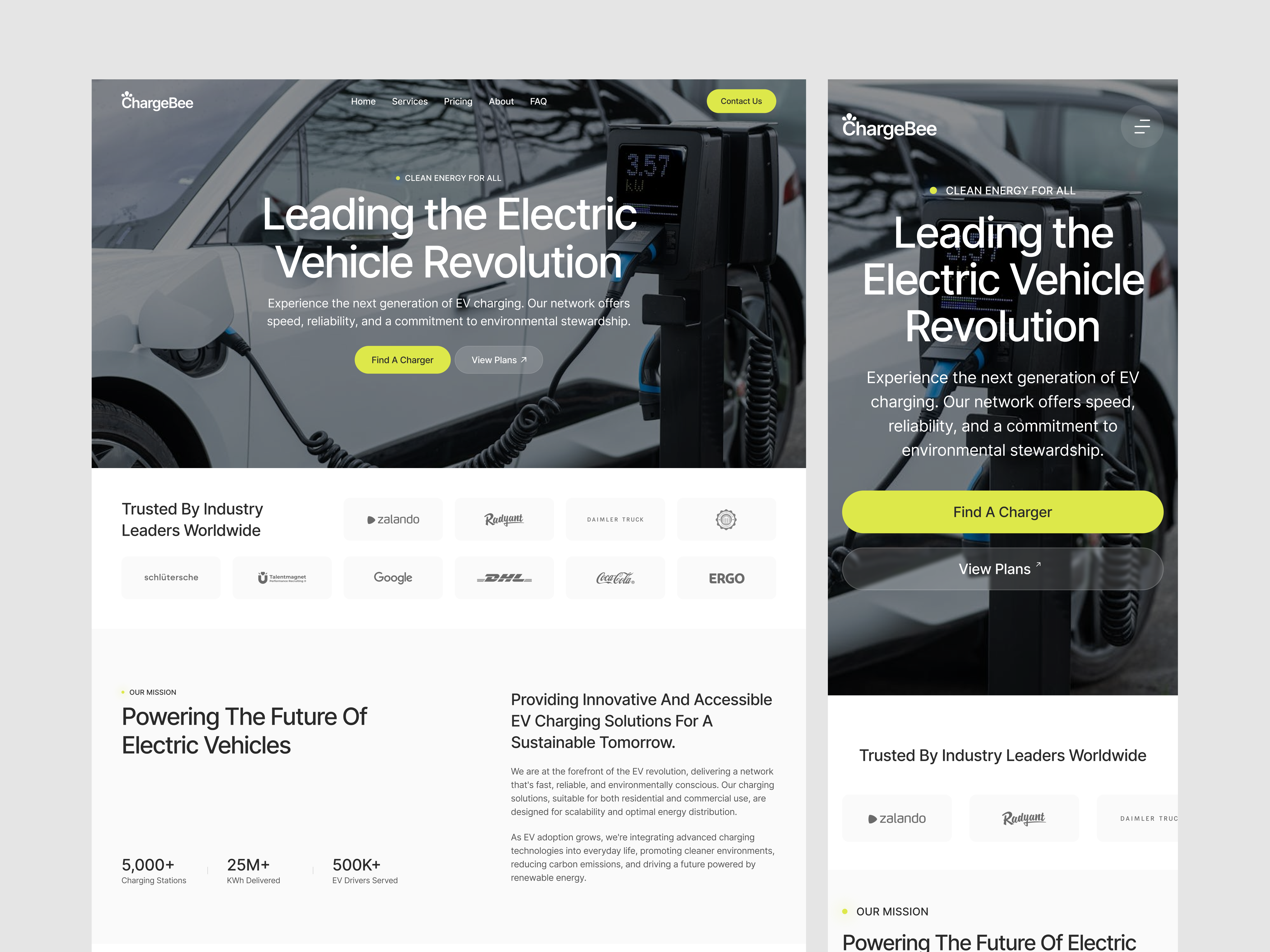 ChargeBee – Electric Vehicle Charging Landing Page app design car landing page dashboard design ev charge ev landing page figma design figma landing page framer design landing page mobile app mobile design product design section stustainable landinge page ui uiux web design webapp website