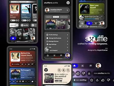 Shuffle | a podcast and audio series streaming platform branding graphic design podcast streaming app ui