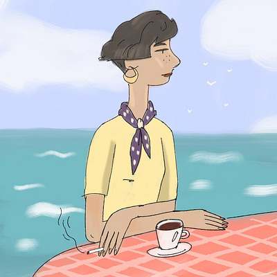 Coffee Girl coffee design dream illustration photoshop procreate sea seaside sketch smoking