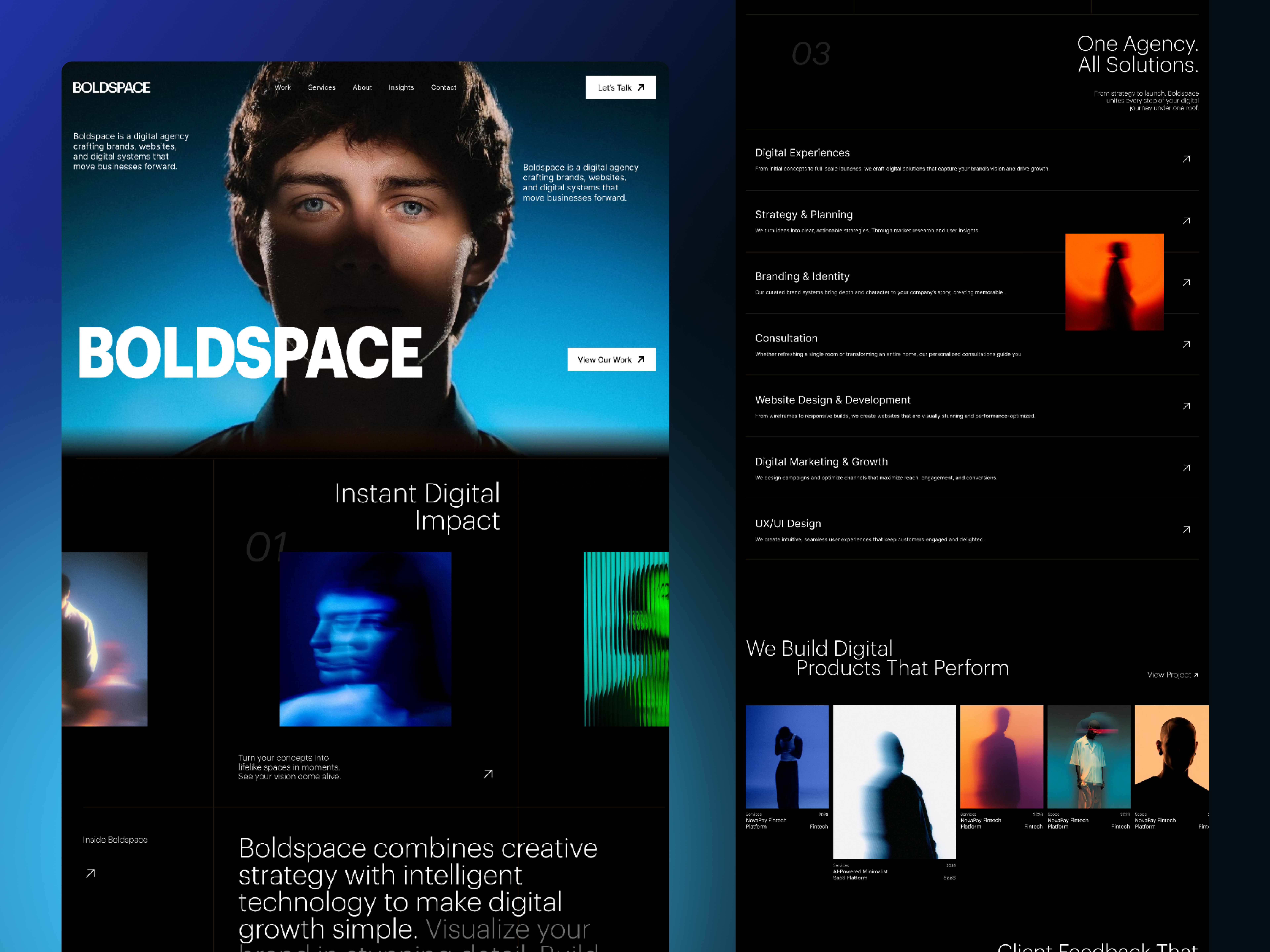 Boldspace – Modern Digital Agency Website UI/UX Design agency website corporate website creative agency dark ui digital agency landing page minimal design modern website ui web design website design