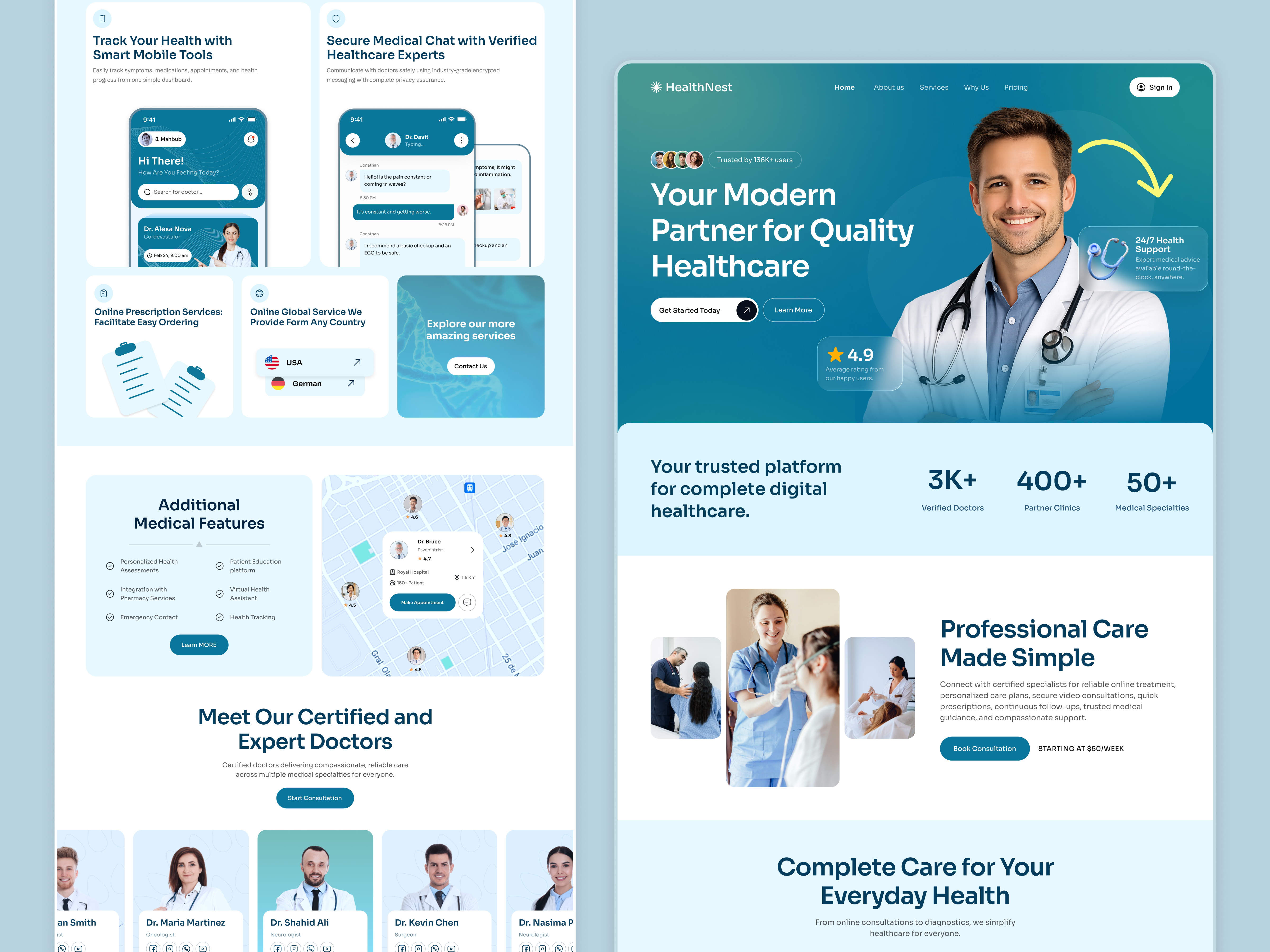 Modern Healthcare Platform – Landing Page UI appointment website cliniclandingpage consultation website doctor doctor appointment doctor consultation doctor website healthcare website hospitaluiux medical booking website medical care medical landing page medical website modern medical website online doctor patient website pharmacy website design ui