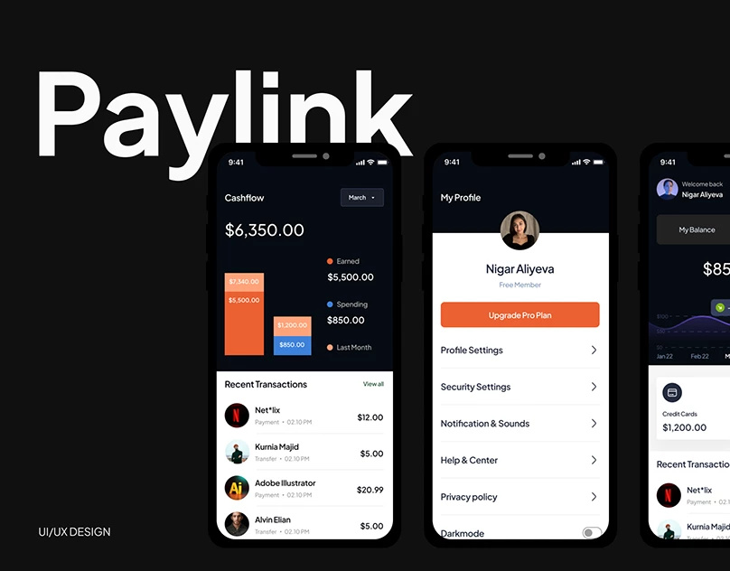 Paylink | Finance Application UI/UX animation app darkmode design finance fintech ios mobile mobileapp money product transferring money ui ux