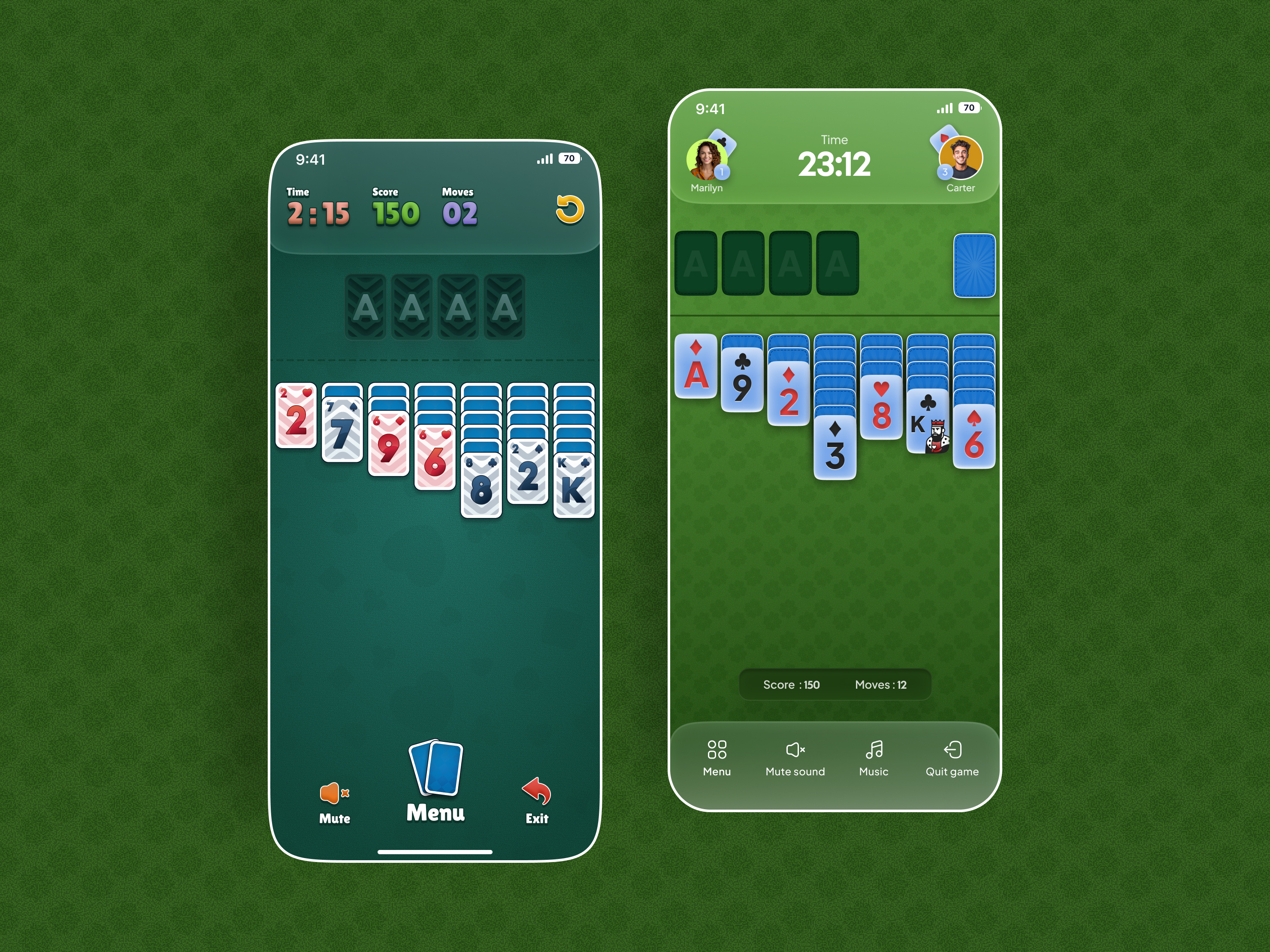 Solitaire Mobile Game UI — Modern Card Game Interface
