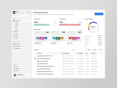 File Management Dashboard app chart clean design file fireart folder format navigation storage ui ux
