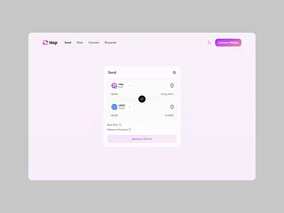 Hop Web3 Token Swap Dashboard UI blockchain crypto crypto app crypto exchange dapp dark ui dashboard ui defi fintech design glassmorphism gradient ui minimal ui product design saas design token swap ui design uxui wallet connect web design web3
