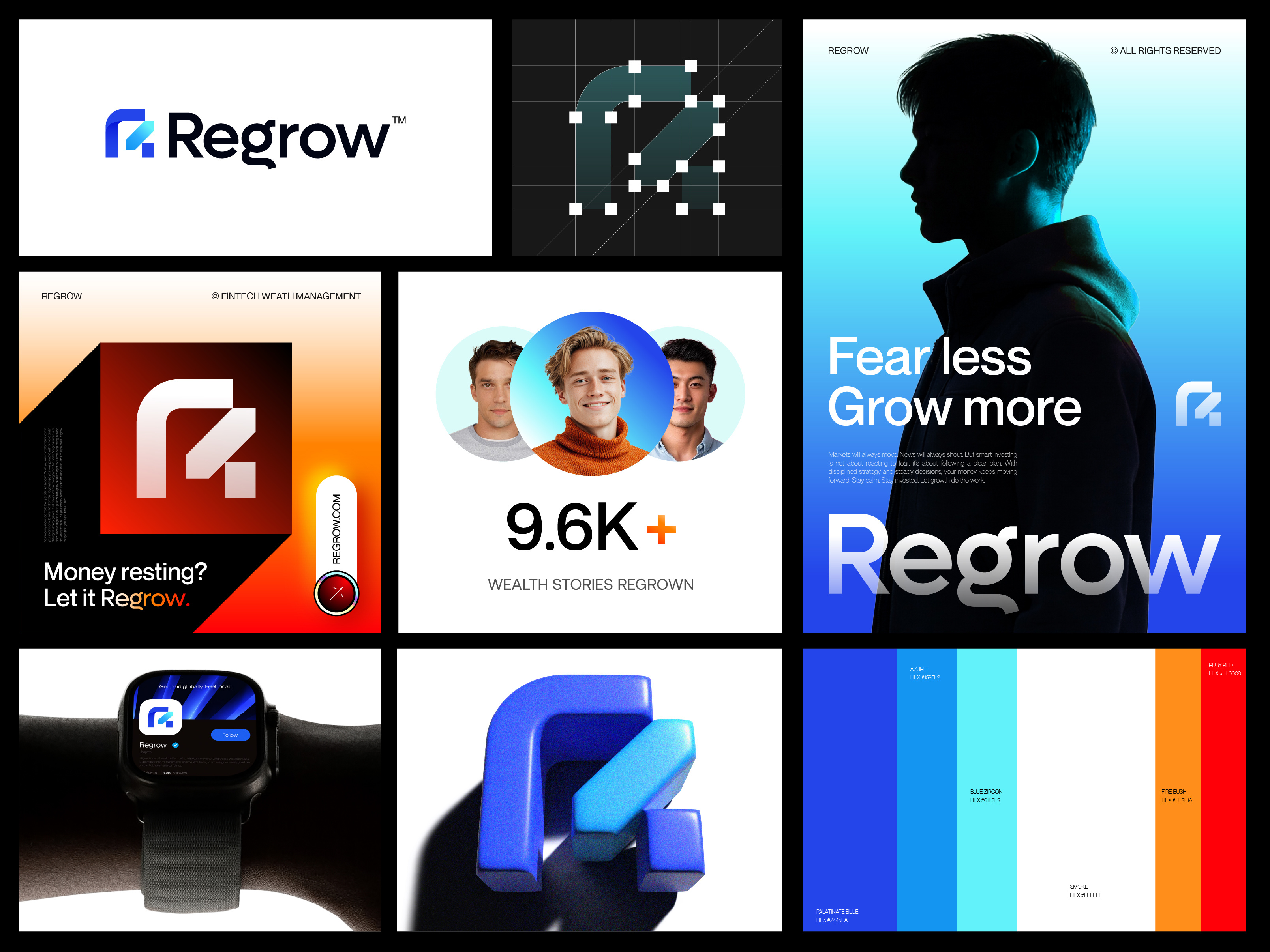 Regrow™ - Branding Design for a Wealth Management Fintech SaaS banking blockchain brand book brand identity brand style guide branding creative logo design finance fintech full branding kit growth logo minimalist modern logo progress saas tech visual identity wealth management
