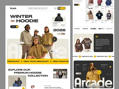 Arcade- Fashion Ecommerce Website Design branding clothing design ecommerce fashion fashionstore homepage hoodie landing page logo modern onlineshop product shop store ui ux web design webdesign website