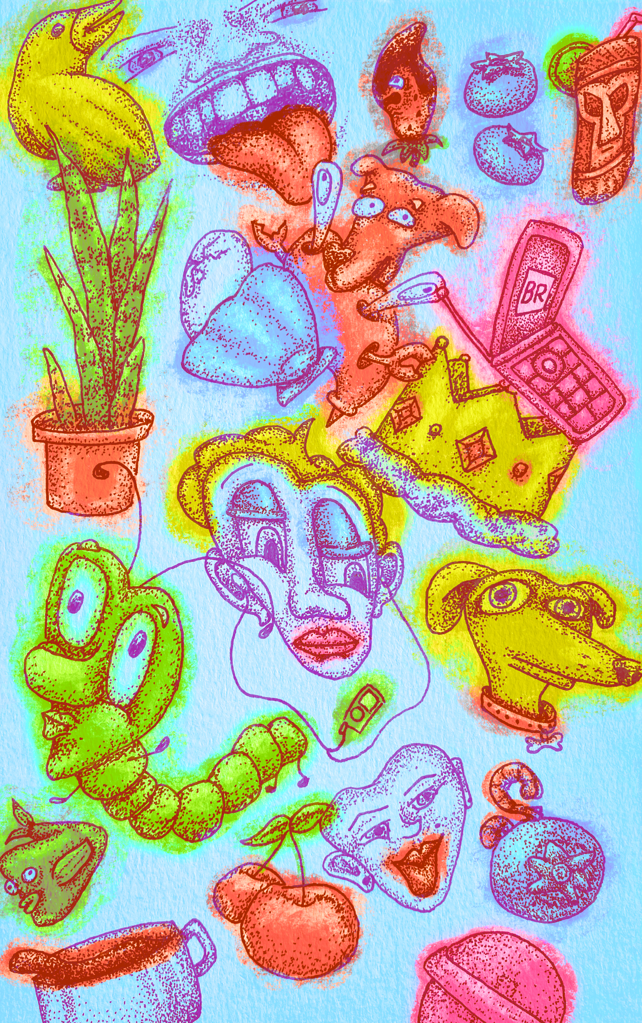 Glowing Illustration Page bright color drawing graphic design illustration mixed media sketchbook