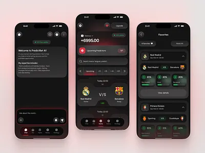 AI Betting Assistant Mobile App ai bet ai betting app app bet betting betting app betting mobile app design football app game gaming ios mobile online casino prediction app sports app sports betting ui ui design web