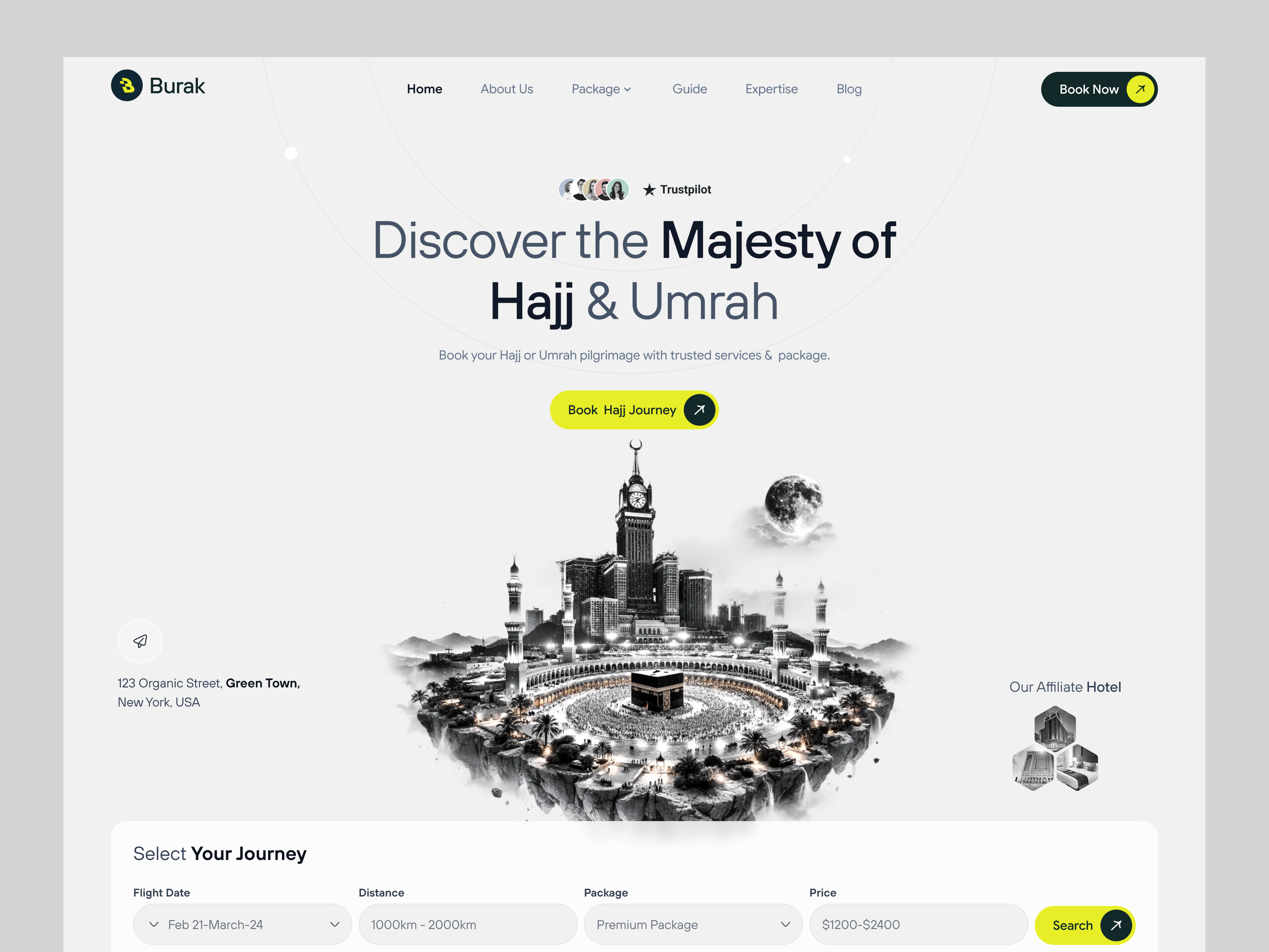 Burak- Hajj & Umrah Agency Service Website | Modern UIUX Design hajj hajj 2026 hajj design hajj landing page design hajj ux design hajjbooking halal travel app islamic design trave uiux design umrah app umrah journey uxdesign webdesign website design