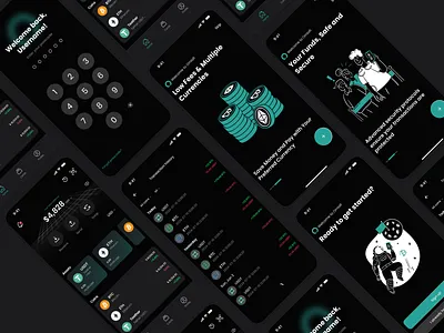 Fintech Mobile App UI for Crypto Banking app ui showcase blockchain app crypto app ui crypto platform crypto wallet ui dark mode ui digital banking finance app design financial dashboard fintech app design fintech product design ios app design mobile app ux mobile banking app mobile product design neobank design onboarding flow startup app ui transaction app wallet interface