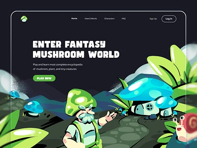 Mushroom World Game Landing Page 🍄 animal bug character creature game game design game website gamedev gamification herbs illustration landing page metaverse mushroom nft plants ui ui design web website