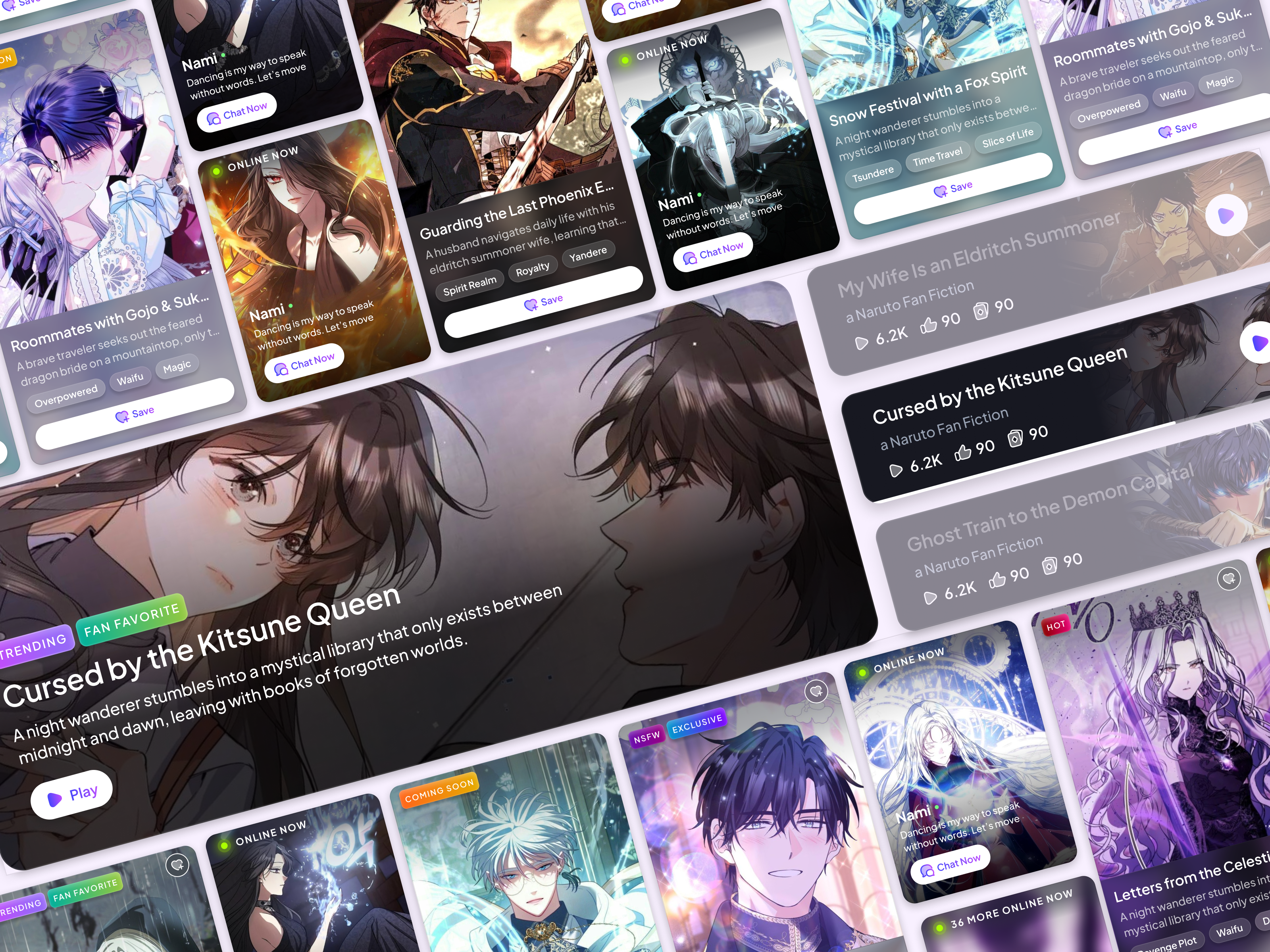 VoyceMe - FableVerse & Webcomics ai chat clean ui dark mode generative ai landing page product design saas story ai ui website