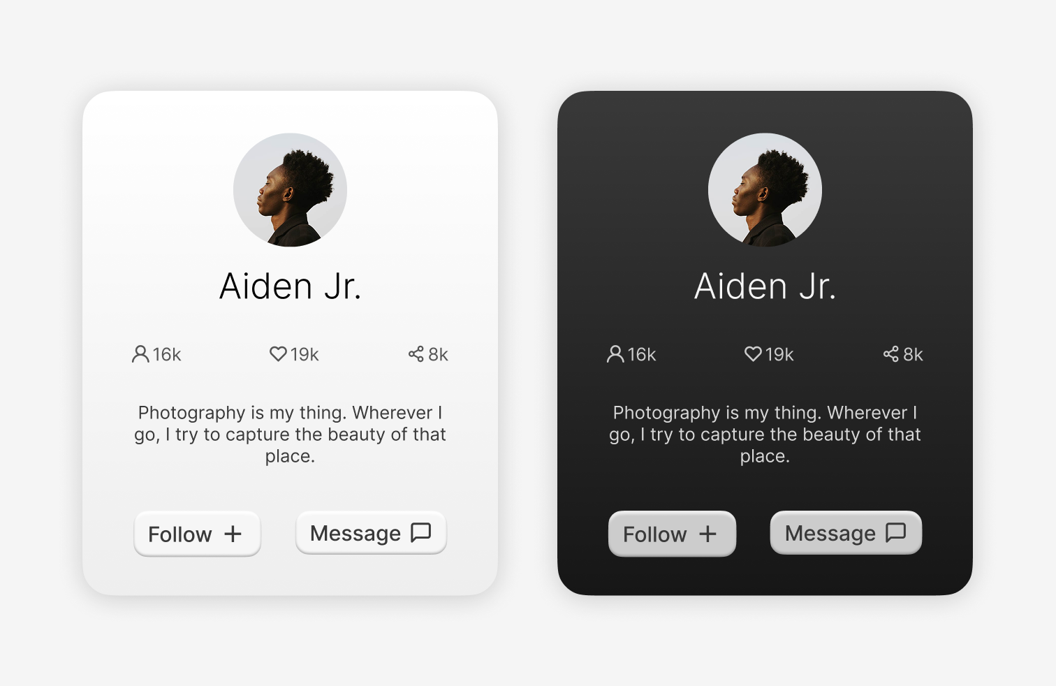 Profile Cards - Light & Dark dark and light mode profile cards social media social media profile cards ui