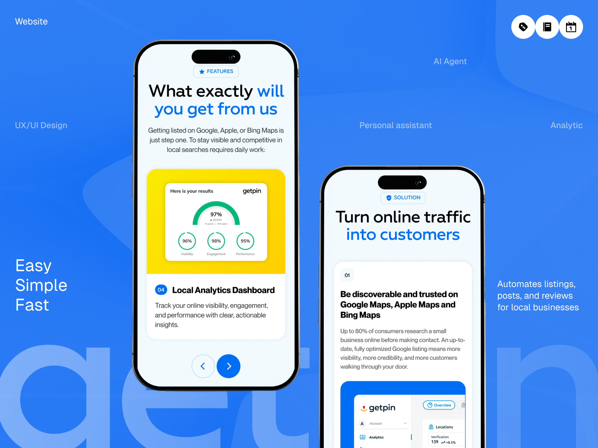 Getpin | AI-Powered B2B SaaS Local Marketing UI ai b2b figma framer landing page redesign responsive design saas startup ui ux webdesign webflow website website design wordpress