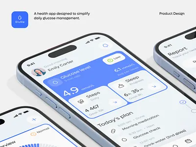 GluMe - Glucose Tracking & Insights App appdesign cleanui concept diabetesapp glucose glucosetracking health healthapp interface med medecine medtech minimaldesign product product design ui uidesign uiux ux uxdesign