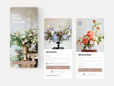 Sign In & Sign Up Screens - Flower Store app case study dailyui design figma flower flower store mobile screens sign in sign up trendy ui