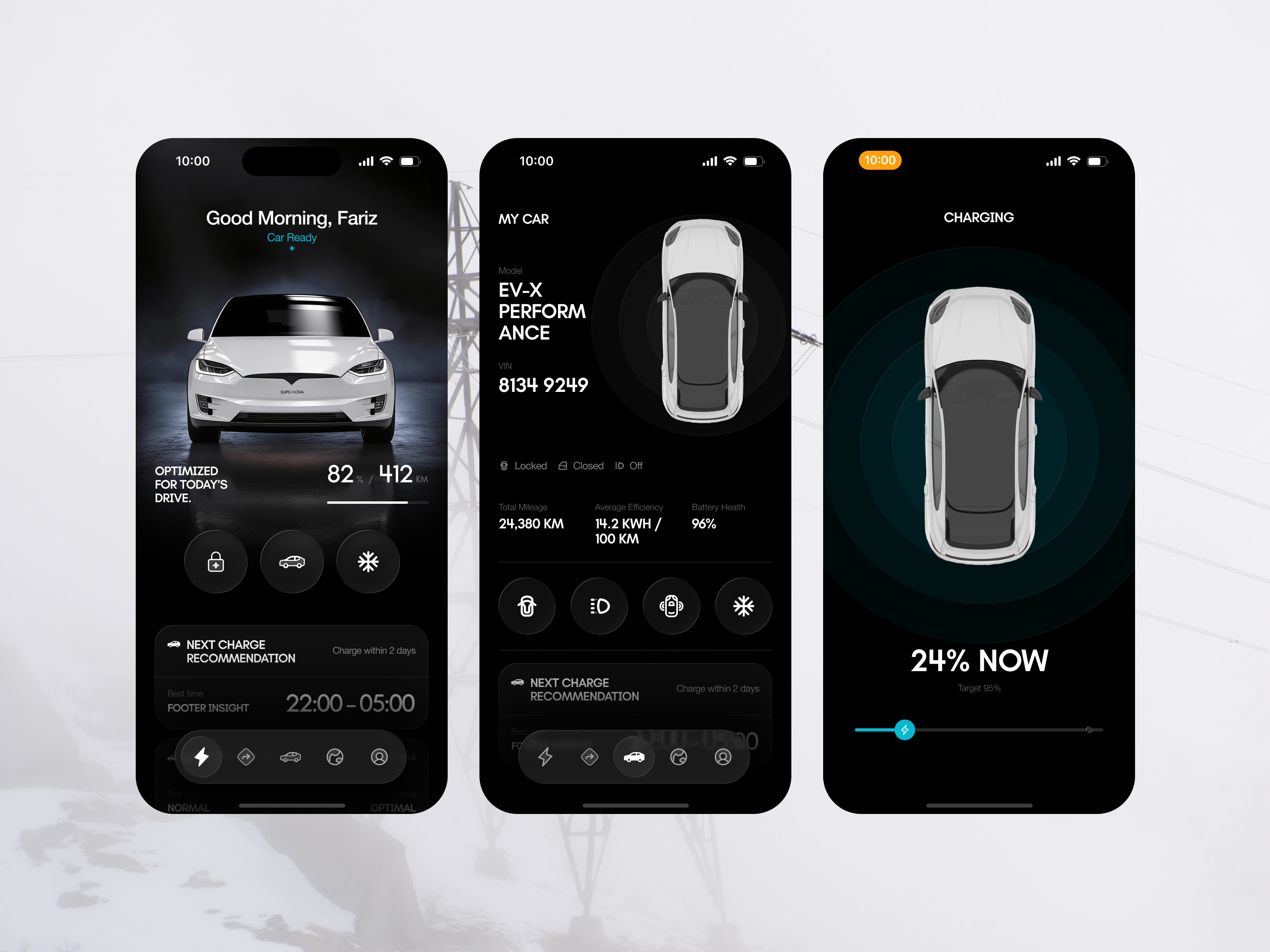 Example of Electric Car Mobile App — Dark Experience