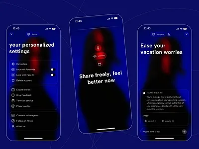 AI Meets Journaling Mobile App ai assistant ai journaling app ai mobile app chatbot glassmorphism journaling journaling app journaling app ui meets journaling mindful healing mobile app mobile app design modernui productdesign selfcareapp wellness app ui wellnessapp