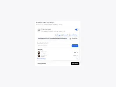 Team Collaboration & Invite Modal | SaaS Web App UI access control admin panel collaboration ui dashboard ui invite modal minimal ui permissions ui product design project sharing role management saas ui team management ui ui components user management web app ui