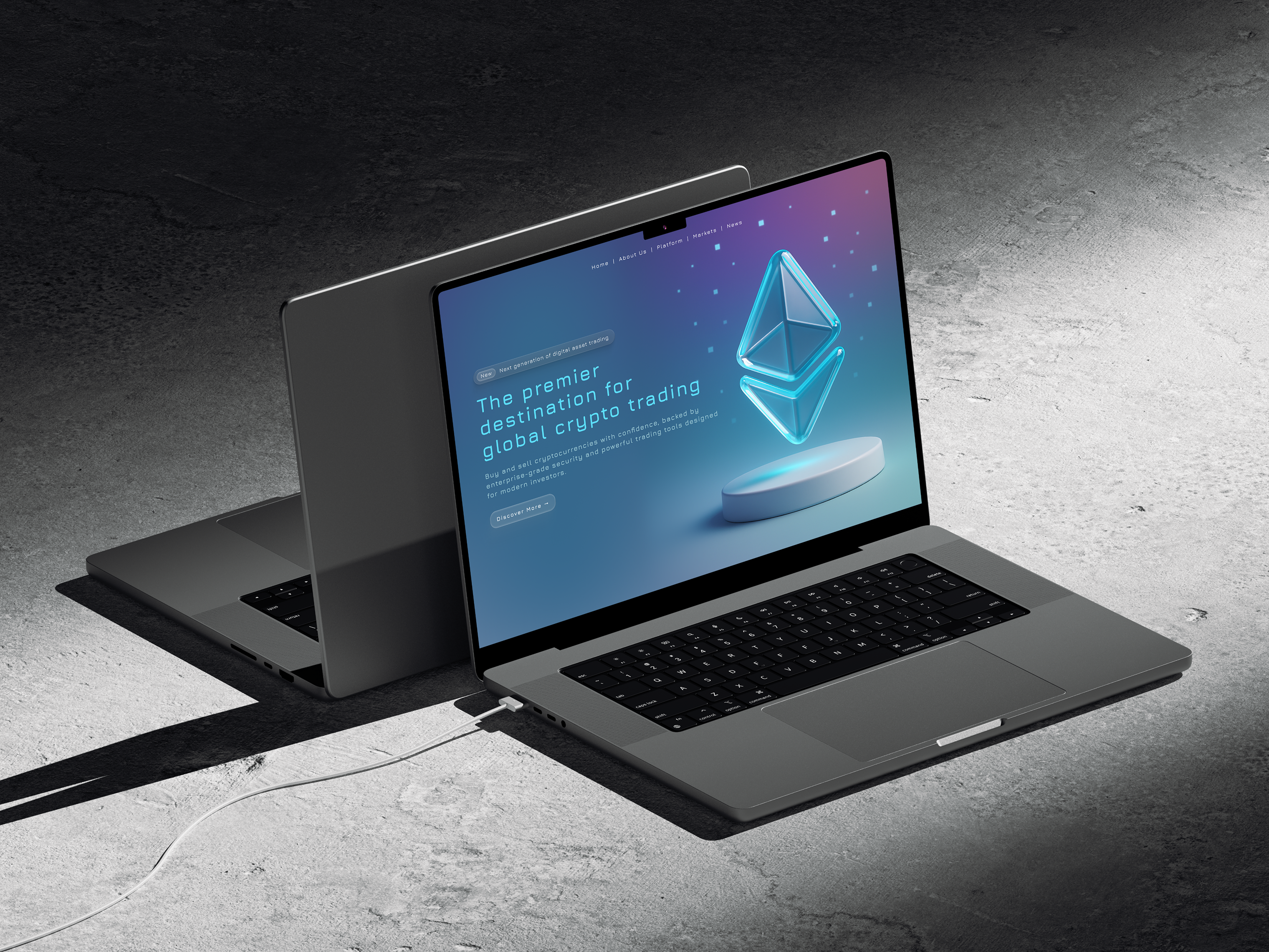 Futuristic Crypto Trading Hero Section 3d 3d hero section ai blender blockchain website design crypto exchange ui crypto trading platform crypto website ui ethereum 3d render fintech fintech landing page uiux design web3 design