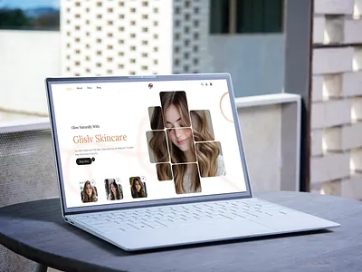 A laptop mockup displaying a professional skincare website landi beauty branding e commerce landing page minimalist design portfolio mockup responsive layout skincare website ui uiux design web design