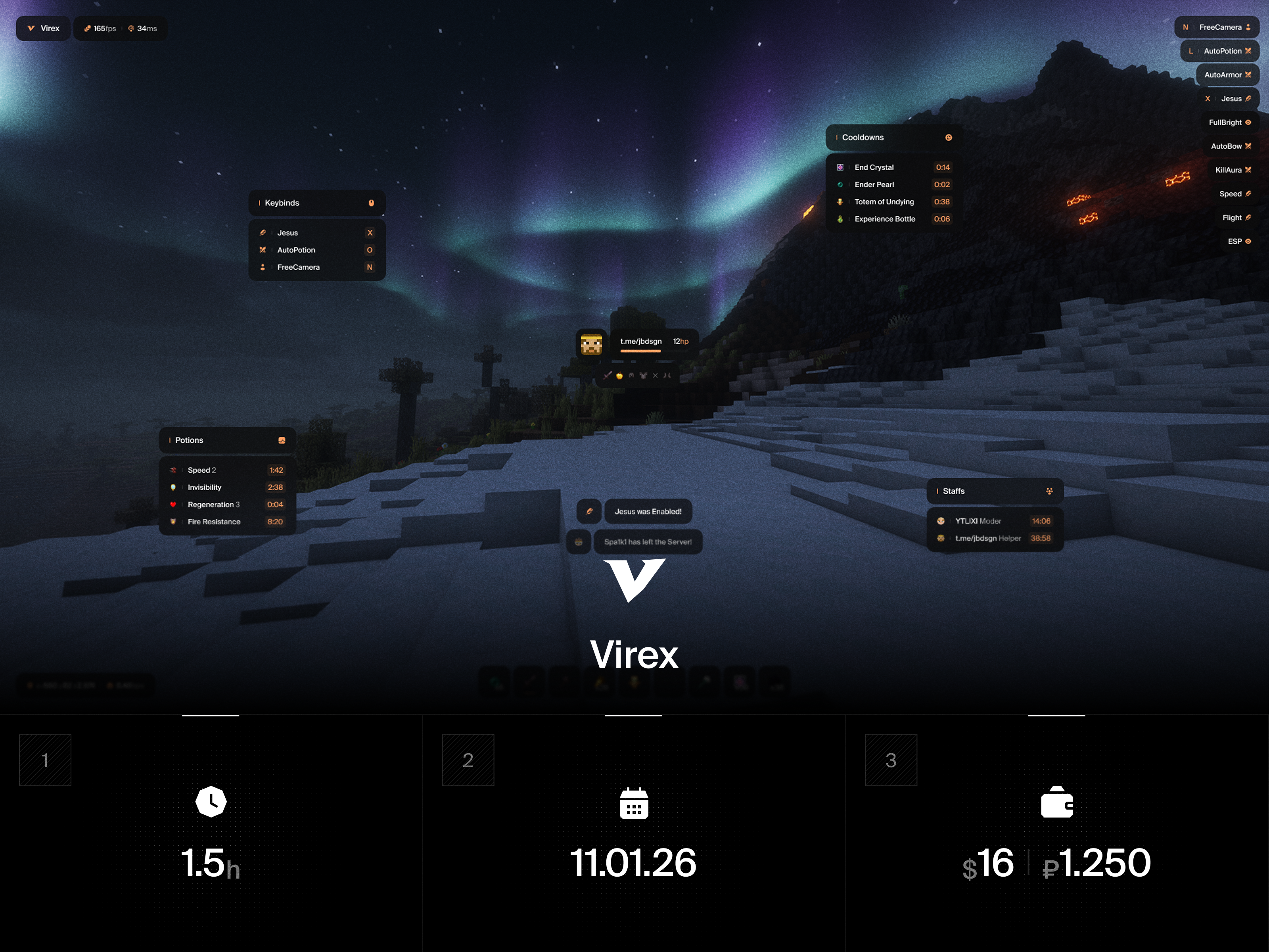 Virex cheat game hack hud minecraft ui uiux uix ux