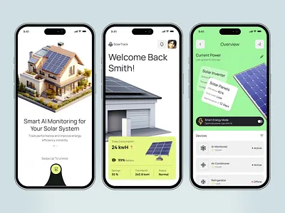 AI Monitoring Solar App Design android app app ui eco design green energy home automation ios app management app mobile app renewable energy solar panel solar tracking app sustainability app tracking