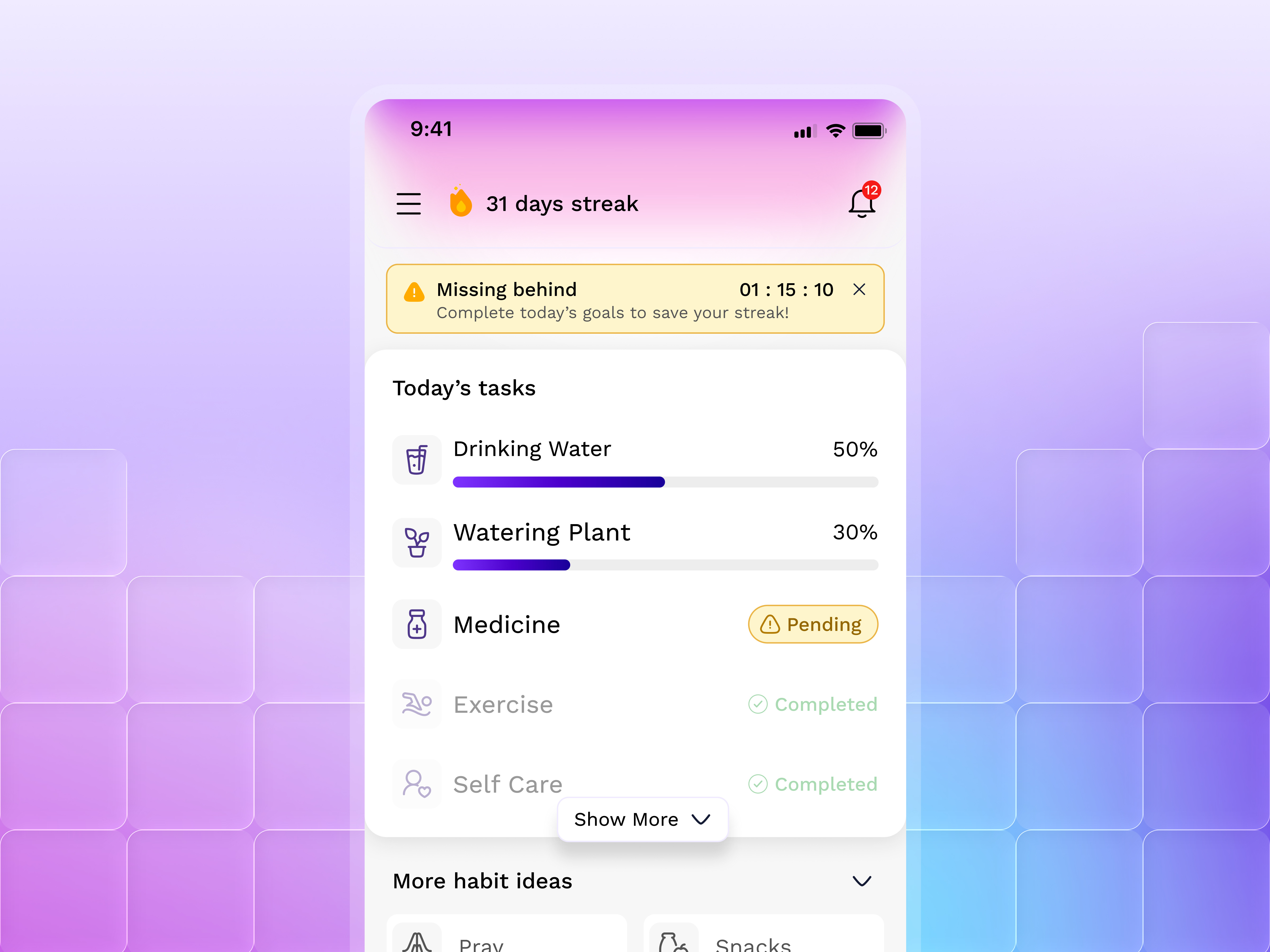 Habit Tracker AI App Task Management Productivity ai productivity app behavior design clean app interface daily habits ui digital wellbeing focus app ui goal tracking app habit tracker micro interactions minimalist ui design mobile productivity modern saas ui productivity dashboard progress tracking routine builder self improvement app smart reminders streak tracking task management ui ux ui design