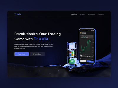 Tradix 3d app blender design figma finances graphic design landing page mobile trading ui