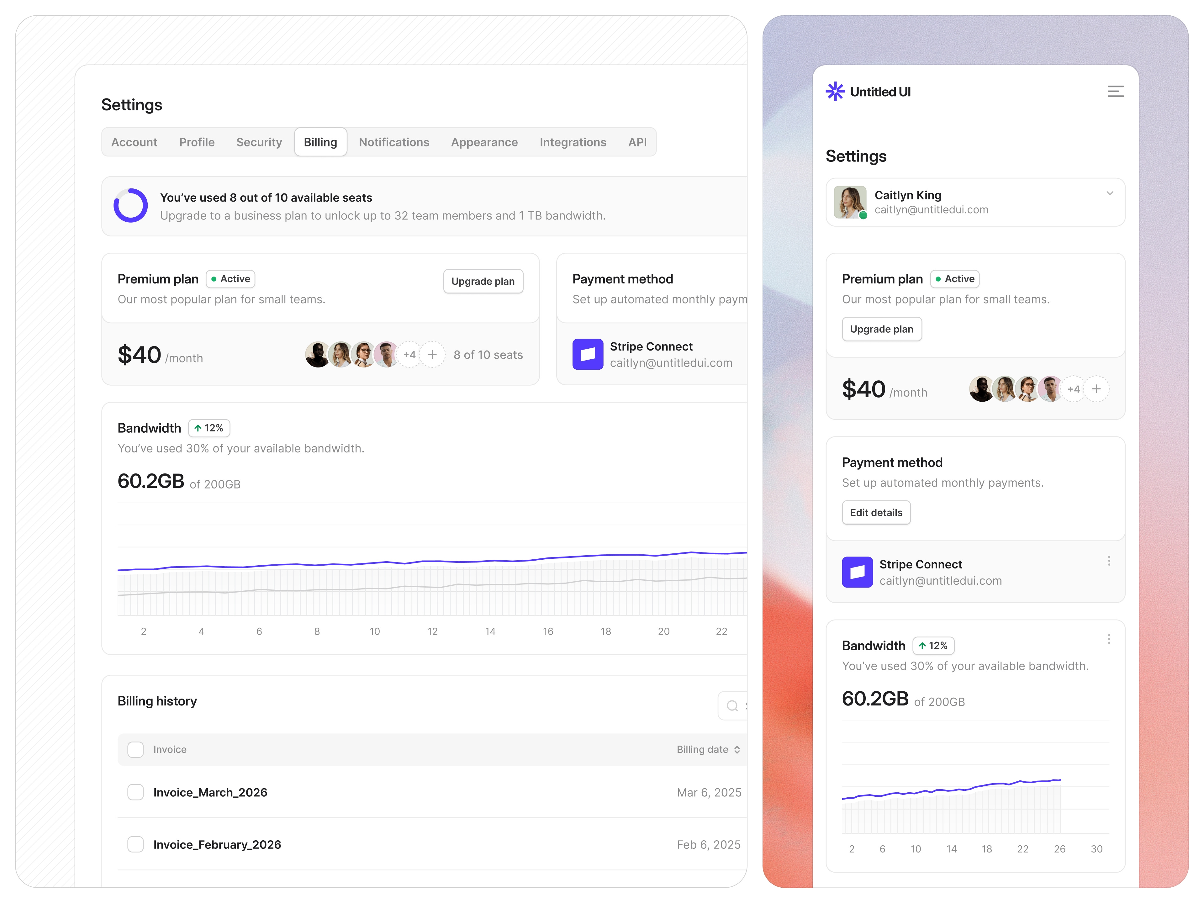 Plans and bandwidth — Untitled UI