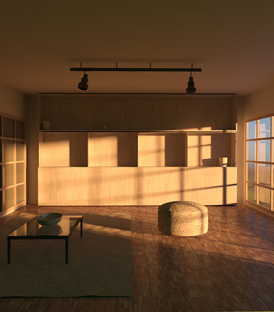 Warm Evening 3ds max ambient calm light livingroom mood render sun wood