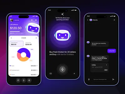 🤖 Monita – AI Smart Expense Tracker App UI 💜 aiapp appuidesign budgetapp darkui dashboardui expensetracker financeappdesign fintechapp mobileappui modernappinterface moneymanagementapp personalfinanceapp responsiveappdesign uiuxdesign
