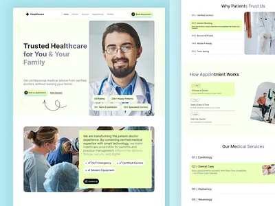 Medical Landing Page Design to Increase Patient Bookings appointment booking system clinic website design conversion focused design custom website design doctor website figma web design healthcare landing page healthcare website hospital website medical business website medical ui design patient booking website ui ux designer web designer for clinics