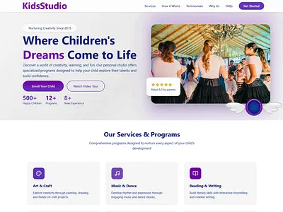 KidsStudio Website Design animation figma framer lottie lottiefiles ui web design website website design