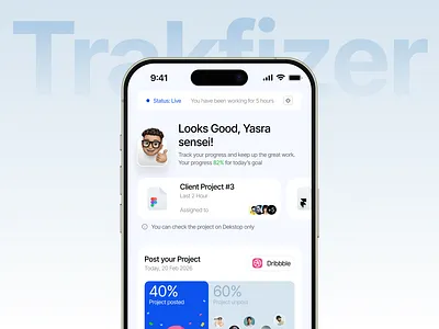 TRAKFIZER - Mobile app for Track your project's progress 👨‍💻 app dashboard dashboard ui freelance mobile app mobile ui tracker ui ui ui design