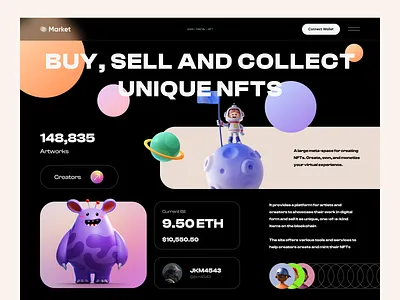 NFT Market adobe xd branding design figma graphic design homepage illustration landing page nft nft market product audit product design ui uidesign uiux ux ux research web3