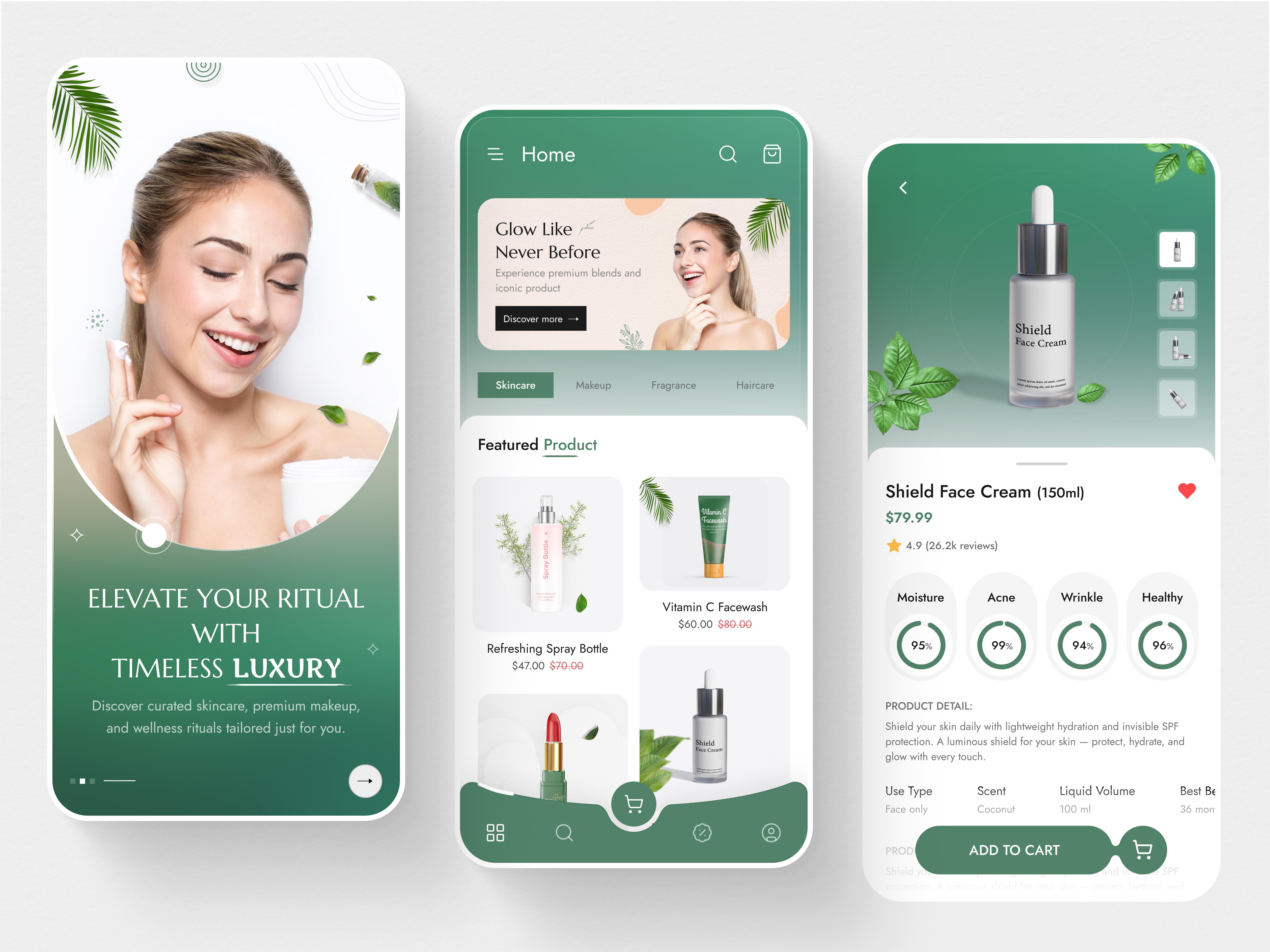 Luxury Skincare & Beauty Mobile App UI app design beauty app beauty app design cosmetic ecommerce app cosmetics app e commerce ecommerce ecommerce app design luxury brand design mobile app design mobile app ui modern ui skin test app skincare app skincare app design skincare ui ui inspiration uiux ux design wellness app