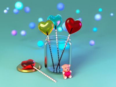 Love is in the air 3d 3d artist 3d modeling animation c4d cinema 4d cute art design illustration lollipops love motion graphics teddy bear valentines day