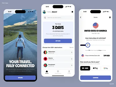 eSIM App Design adom app app design app ui esim esim app esim app design sim app ui ux
