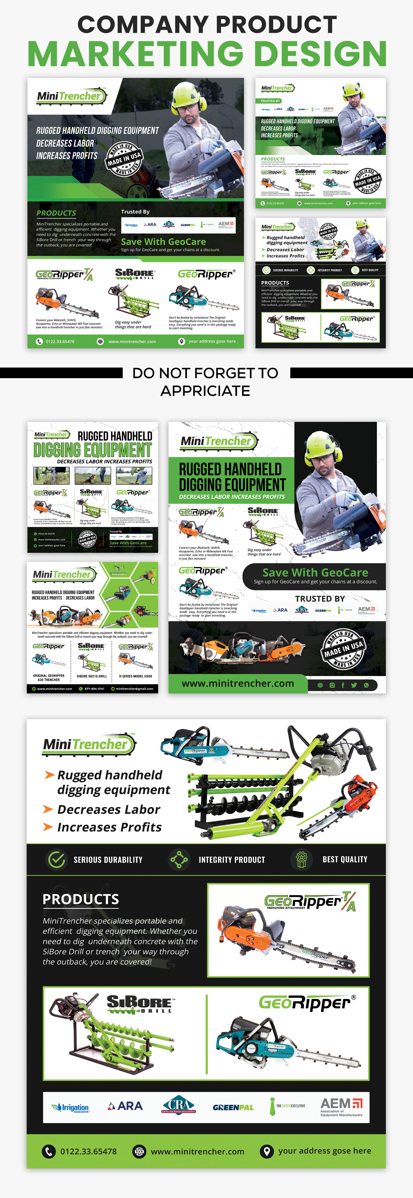 Product Marketing Poster cable trenching tool compact trencher construction tools contractor equipment digging equipment georipper handheld trencher heavy duty trencher irrigation trencher landscaping trencher made in usa trencher mini excavation tool minitrencher portable trenching machine professional trencher sibore drill small trenching machine trench cutter trenching solution underground utility tool