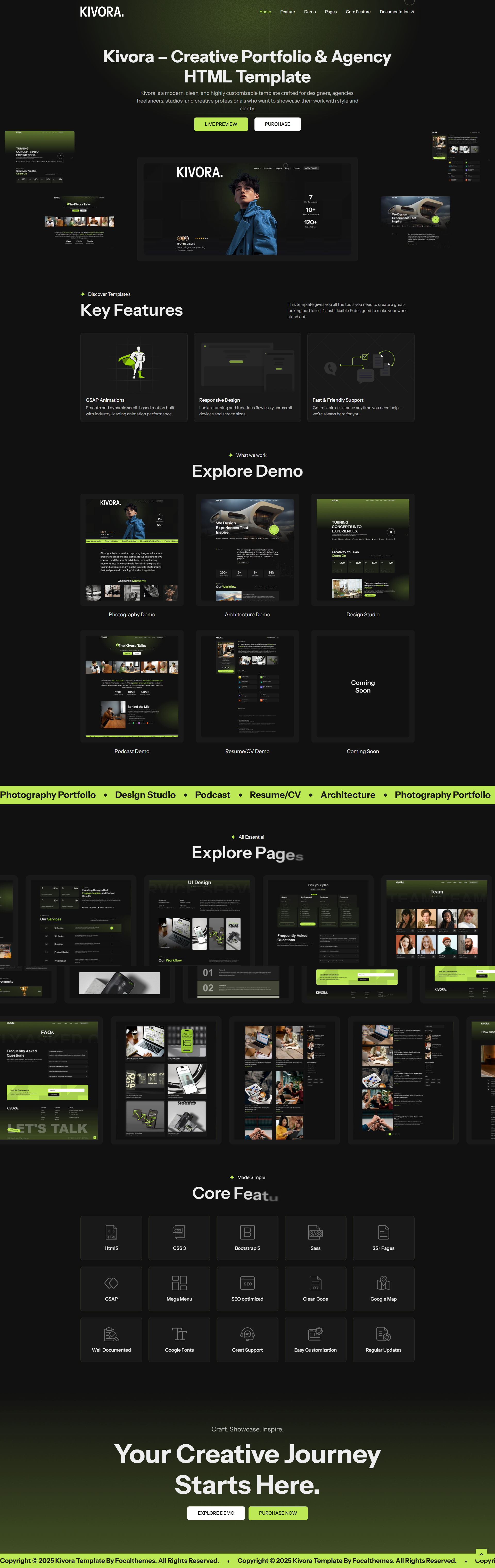 Kivora - Creative Portfolio & Agency HTML Template animation architecture creative creative agency dark design studio gsap html photography podcast portfolio resumecv template