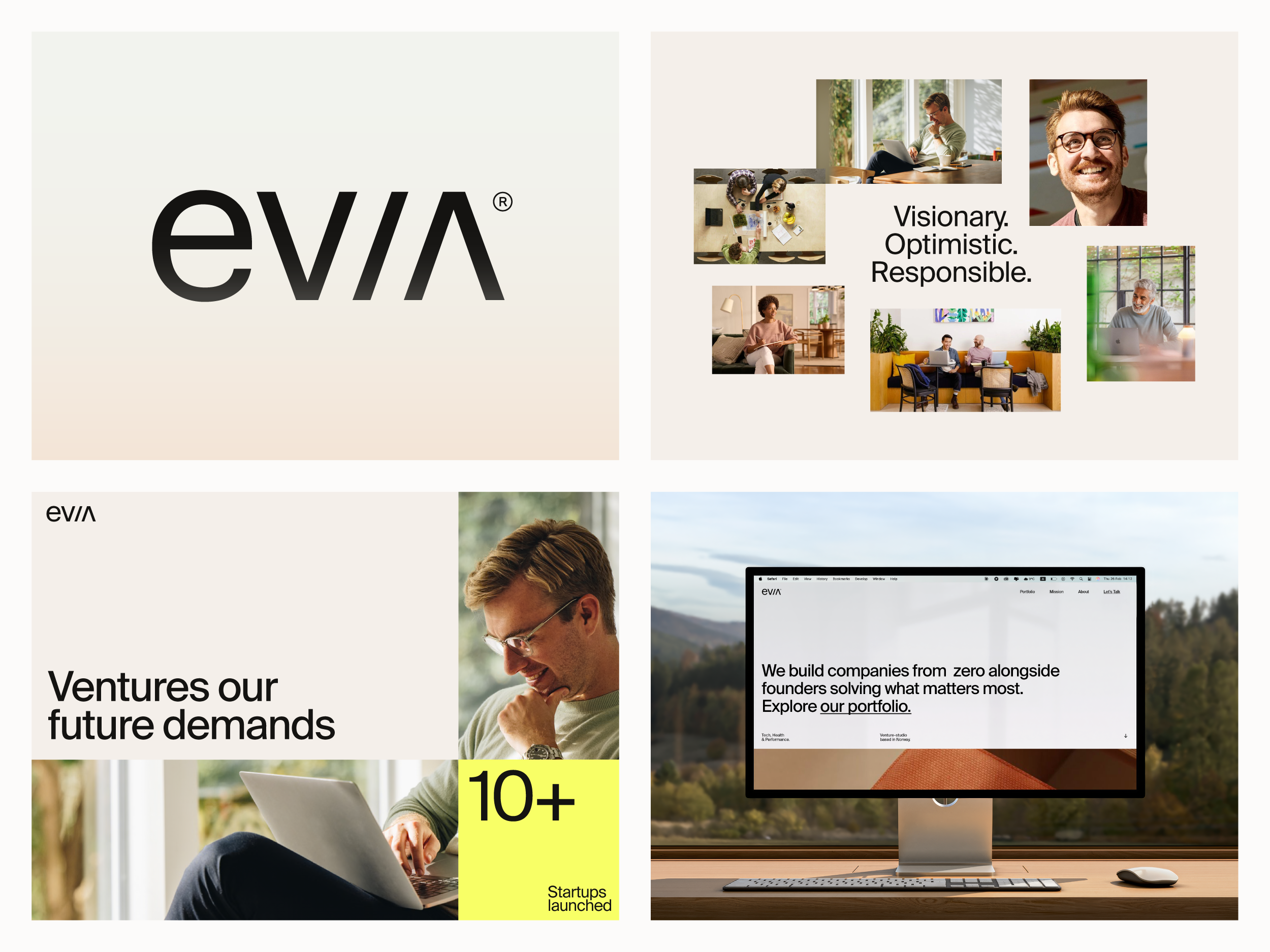 Evia &acirc; Concept Exploration brand sprint brand system branding custom wordmark light branding logo design logotype minimalist minimalist logo optimistic premium branding startup swiss brand swiss design typography vc branding venture venture branding venture capital venture logo