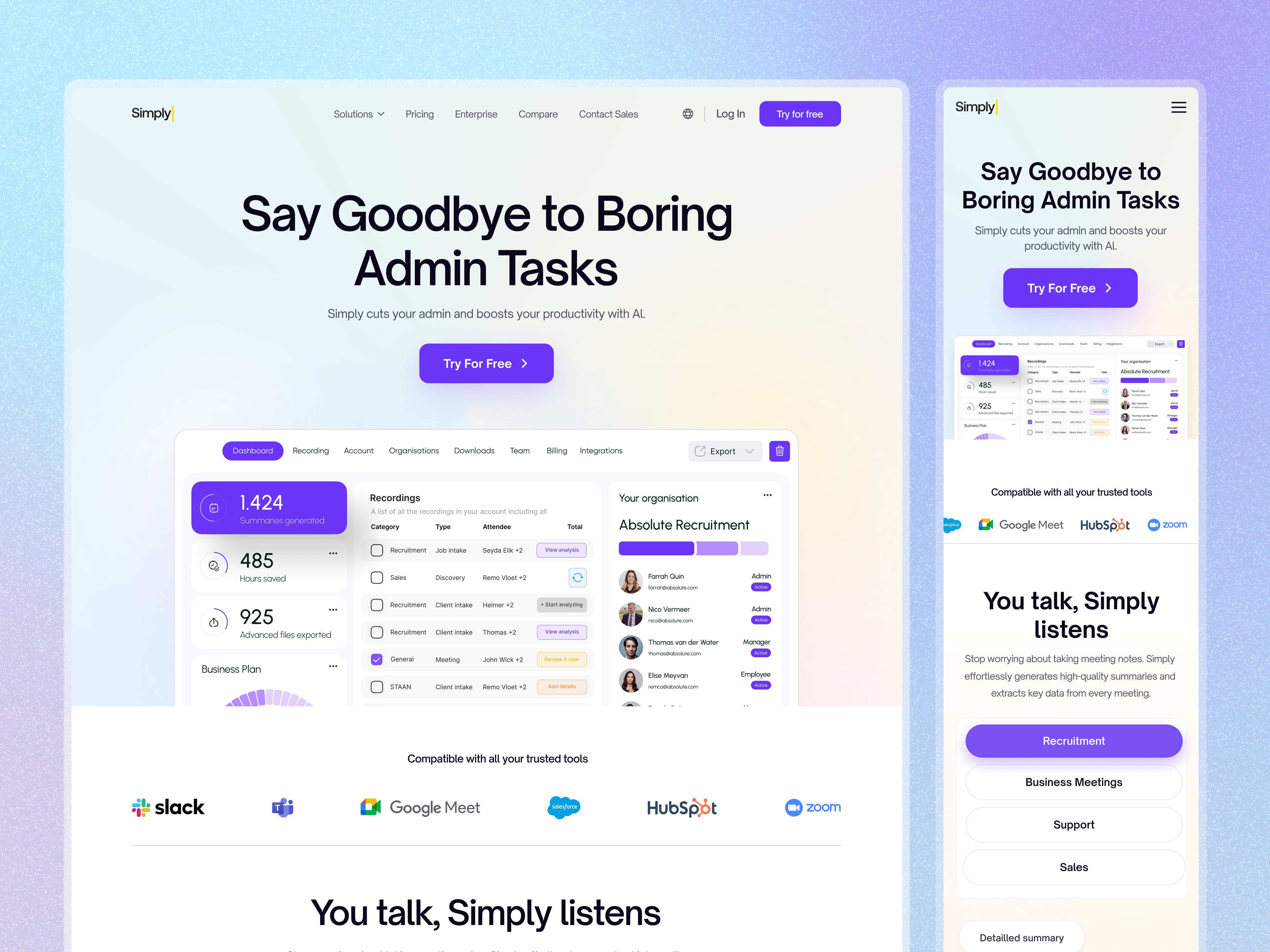 Client Project Recap &acirc; simplyrecruit Platform Redesign client work homepage interface landing page real project saas saas website services startup ui ux web web design website website redesign