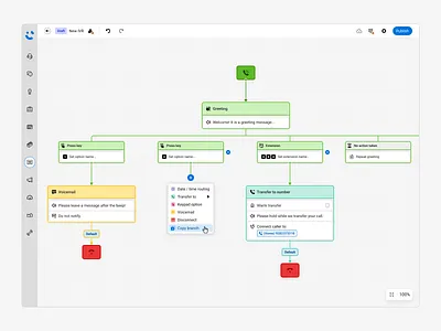 IVR Builder b2b blocks branch builder call center configurator desktop editor interface ivr paths saas script ui ux web workflow