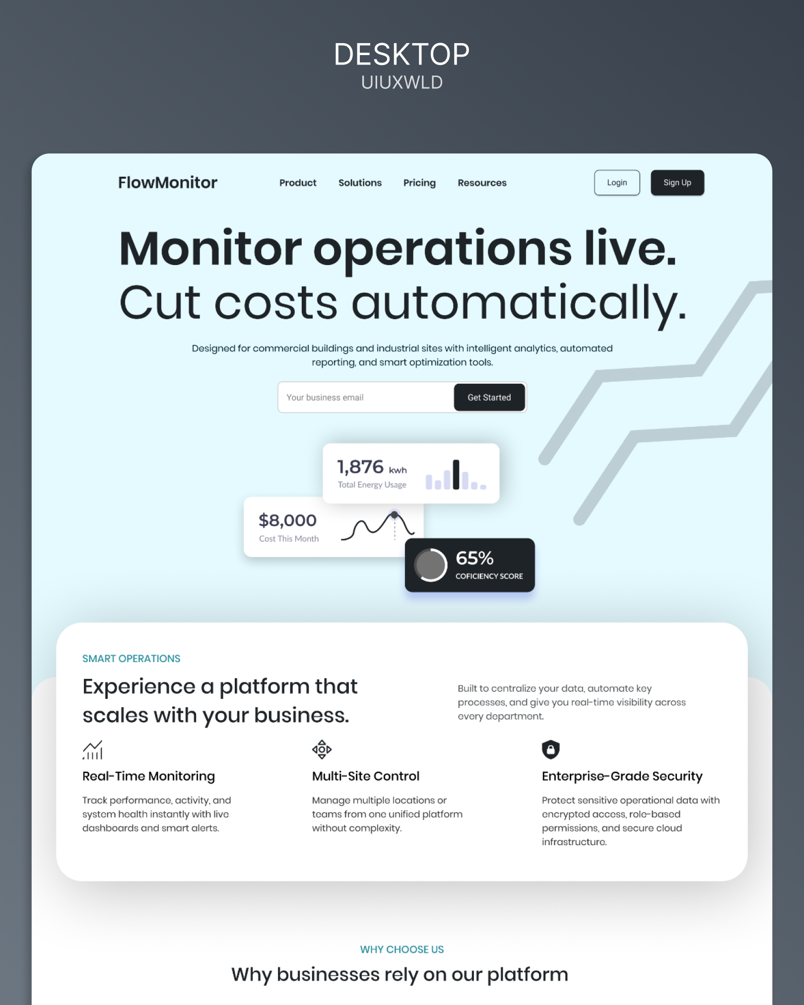 Built a full SaaS landing page concept for FlowMonitor