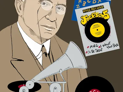 Inventor of the Disc Record, Emile Berliner illustrated portrait illustration portrait