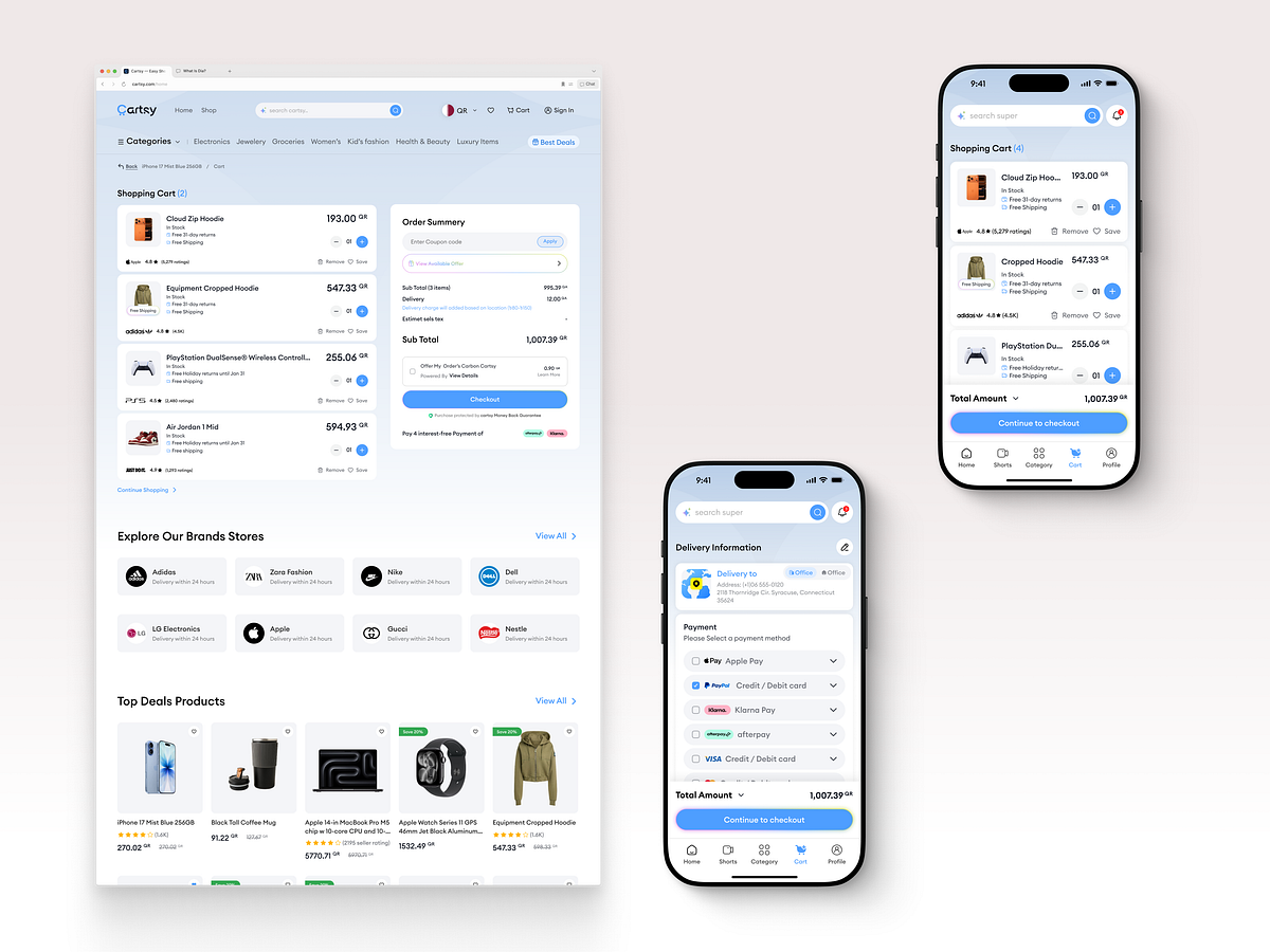 Cartsy | Checkout Flow Mobile App Design | Sleeko