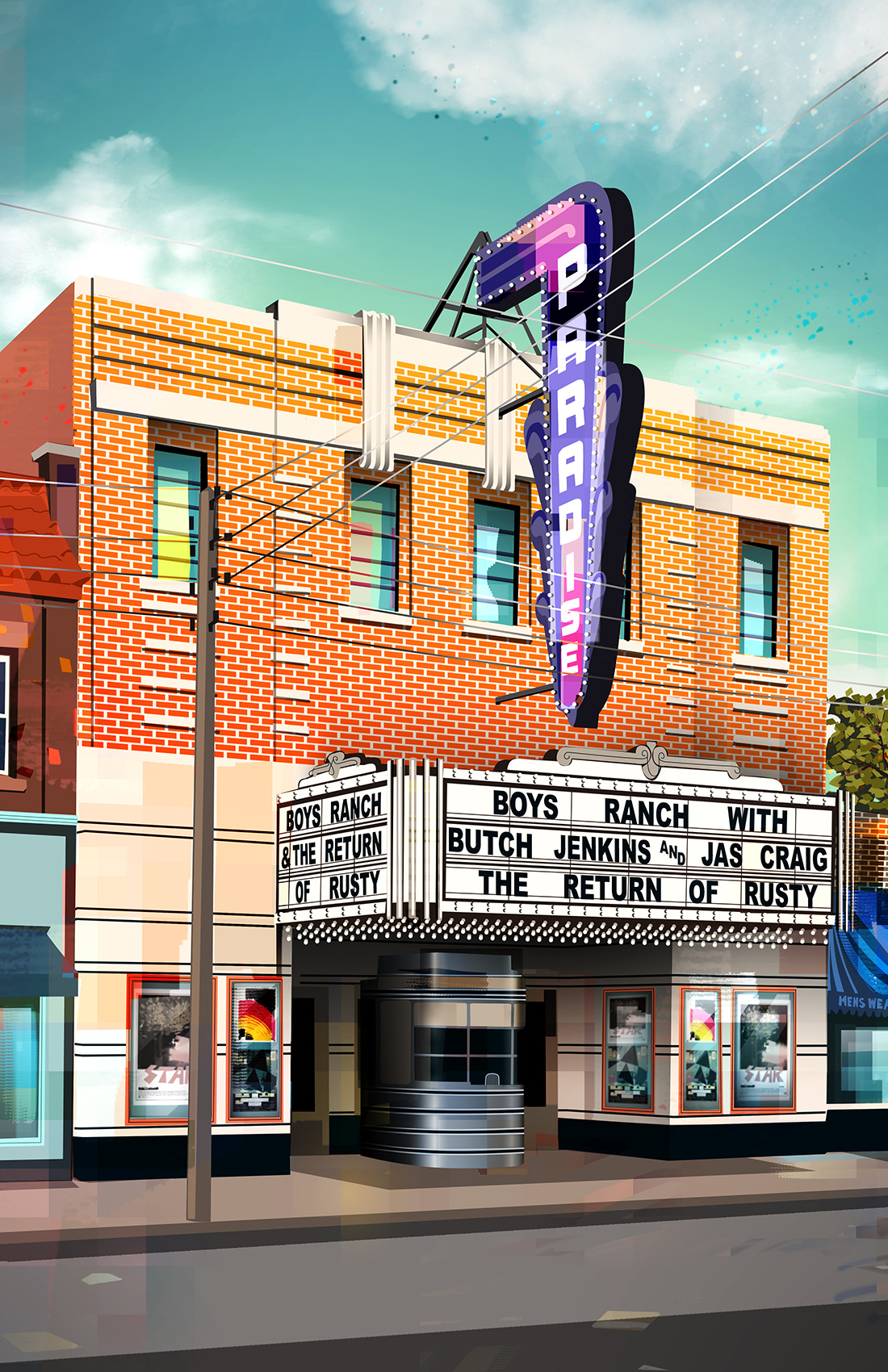 Paradise Theatre - vintage theatres of Toronto series cinema city colourful illustration print retro theatre toronto vector vintage